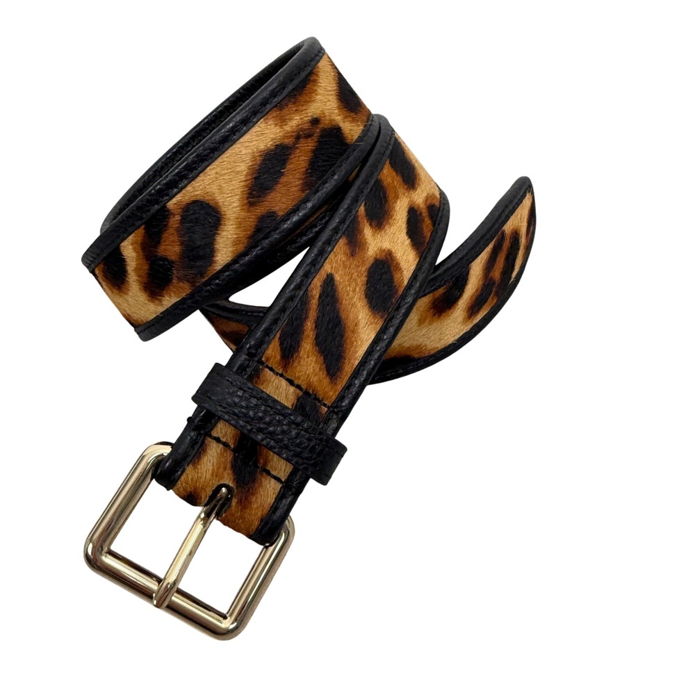 Talbots Belt Womens Small Brown Leopard Print Calf Hair Leather Gold Buckle 1.25